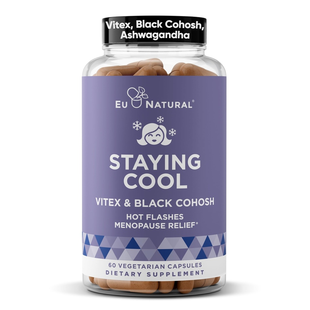 Pobyt Cool Menopauza Doplňky pro ženy - Hormonální Hot Flash Relief, Podpora hmotnosti, & Noční pocení - Vitex Chaste Tree & Black Cohosh - 60 Vegetariánské měkké kapsle