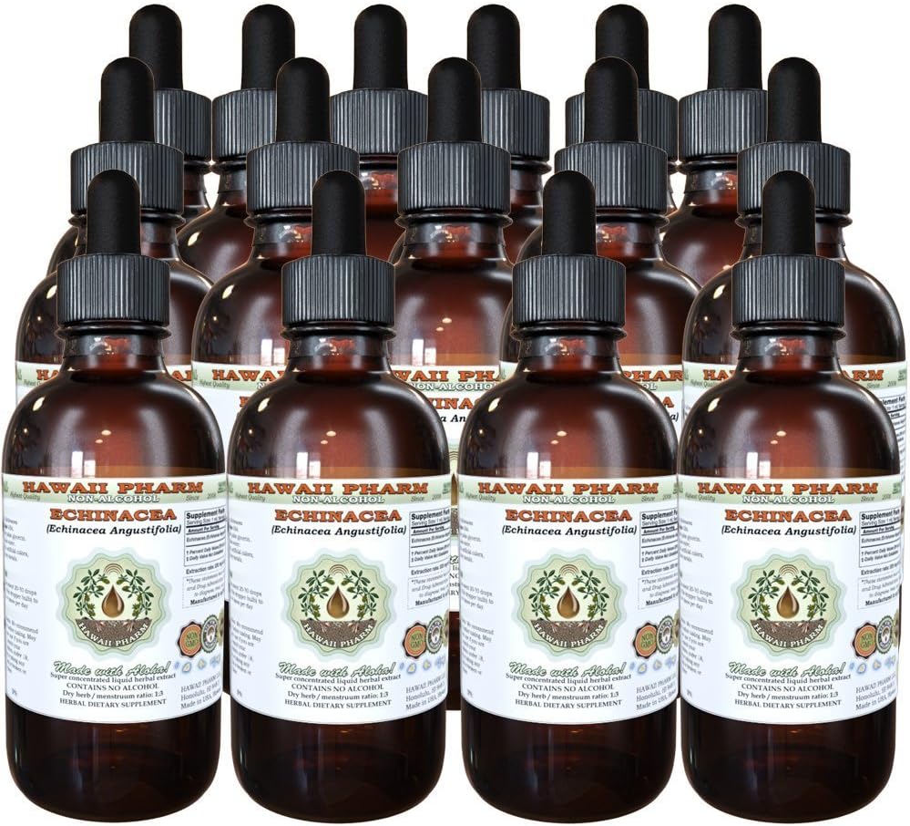 Echinacea Alcohol- Free Liquid Extract, Echinacea (Echinacea Angustifolia) Sušený Root Glycerite Hawaii Pharm Natural Bylinný doplněk 15x4 oz