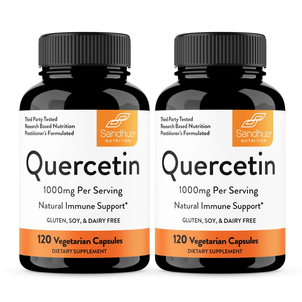 Sandhu Quercetin Vegetariánské kapsle Doplňky 120 Počet (balení po 2) 124; Bioflavonoidy pro imunitní podporu a respirační zdraví, Sezónní alergie Podpora 124; Quercitin pro muže a ženy