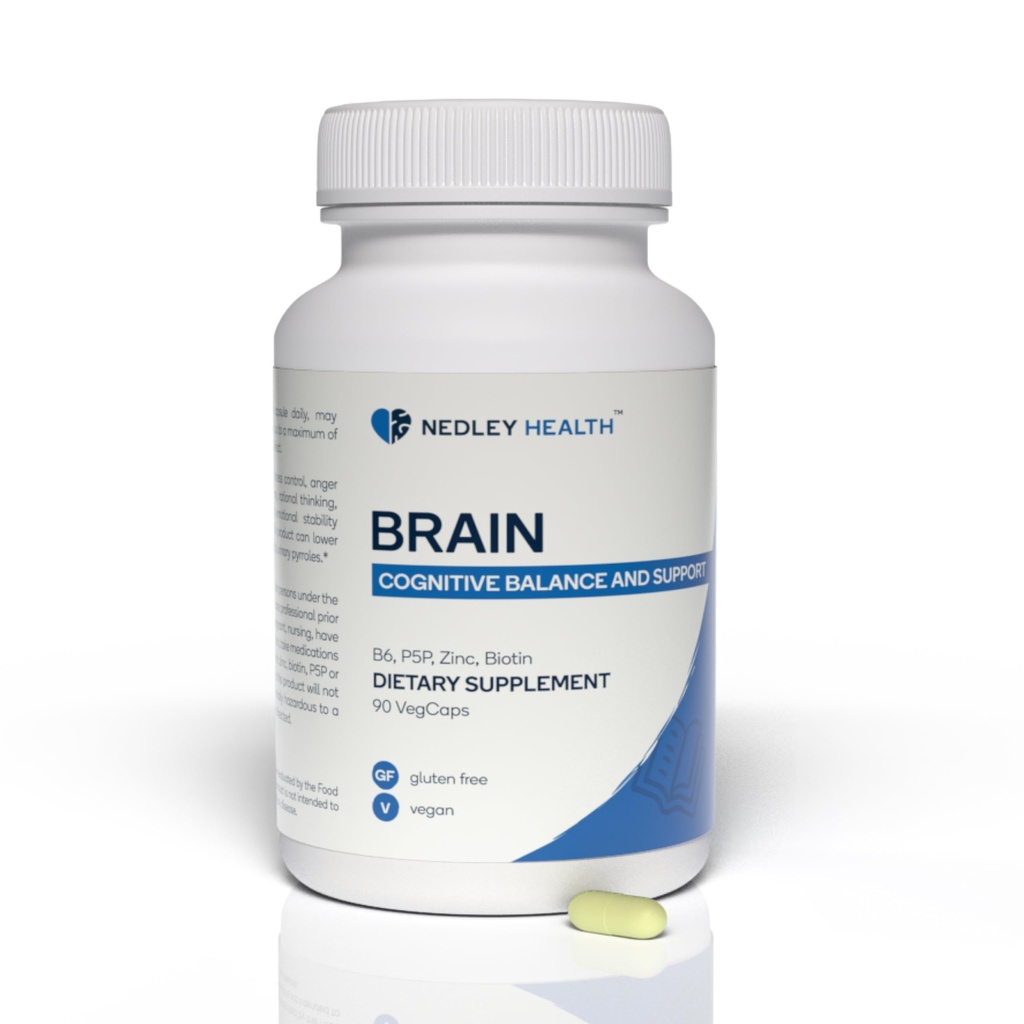 Mozek - Vyvážený doplněk podpory neurotransmiterů - Zinek, B6, Biotin pro kognitivní funkci - 90 Veggie Kapsle (Mozek)