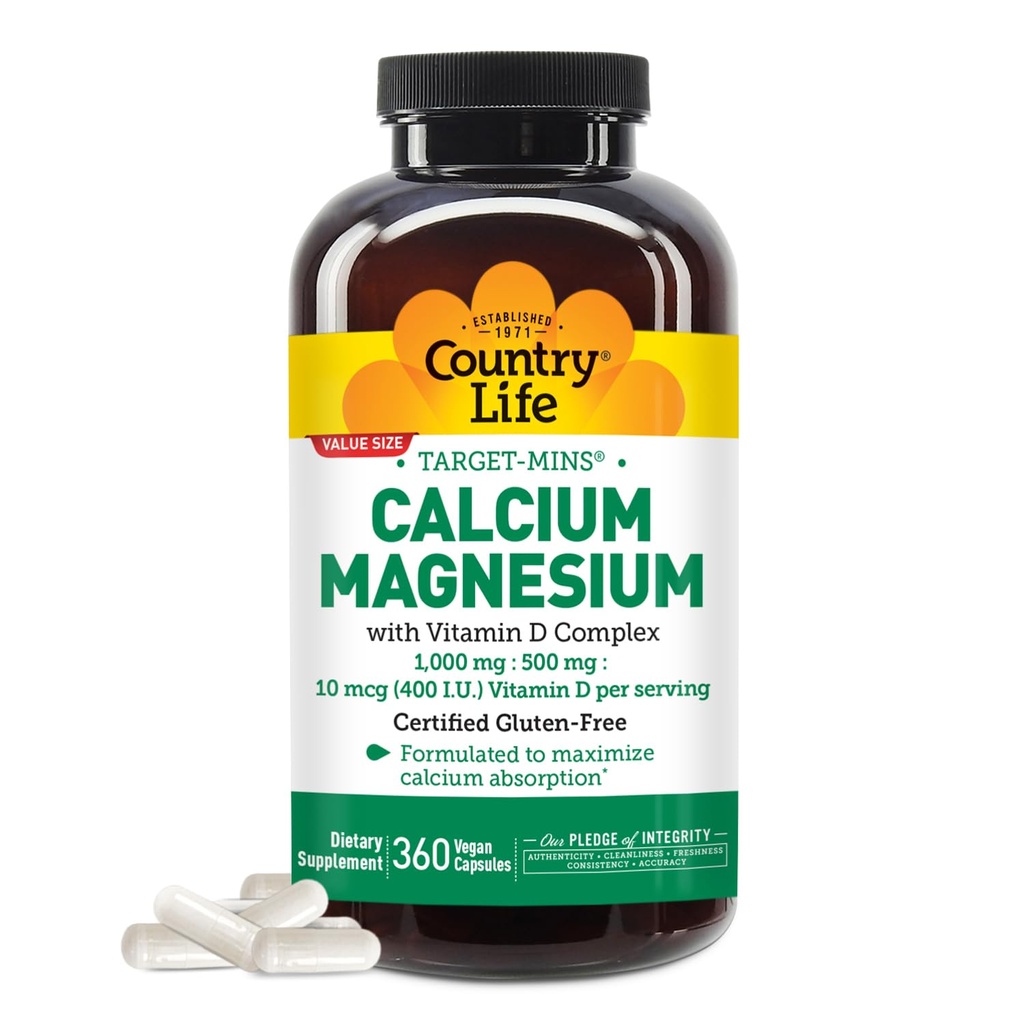 Country Life Target- Mins vápník Magnesium s vitaminem D-Complex, 1000mg / 500mg / 10mcg, 360 Vegan Kapsle, Certified gluten zdarma, Certified Vegan, Ověřeno Non- GMO Ověřené...