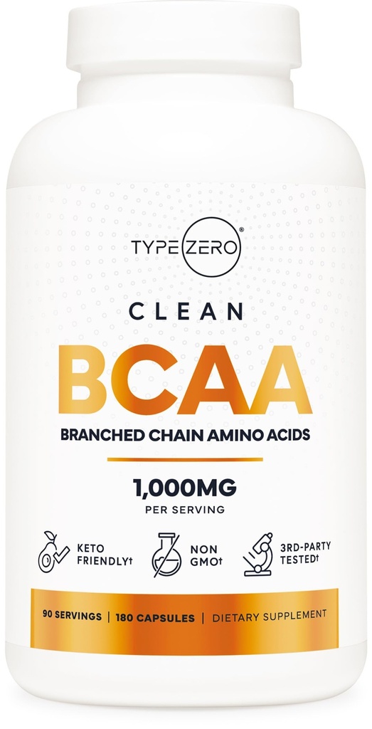 Typ 0 BCAA 1000mg Aminokyseliny s rozvětveným řetězcem (180 tobolek, 90 porcí) s 500 mg L- leucinu, 1000mg L- isoleucinu a L- valin