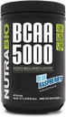 NutraBio BCAA 5000 Powder - Vegan Fermented BCAA - Podporuje Lean Muscle Growth, Recovery, Vytrvalost - 60 Služeb - Blue Raspberry