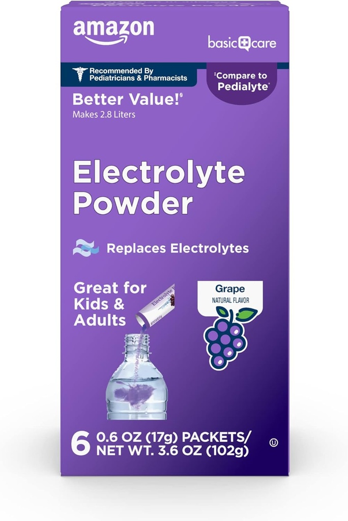 Základna Electrolyte Powder Packets pro rehydrataci dětí a dospělých, Grape Flavor, 6 Počet (Balení po 1)