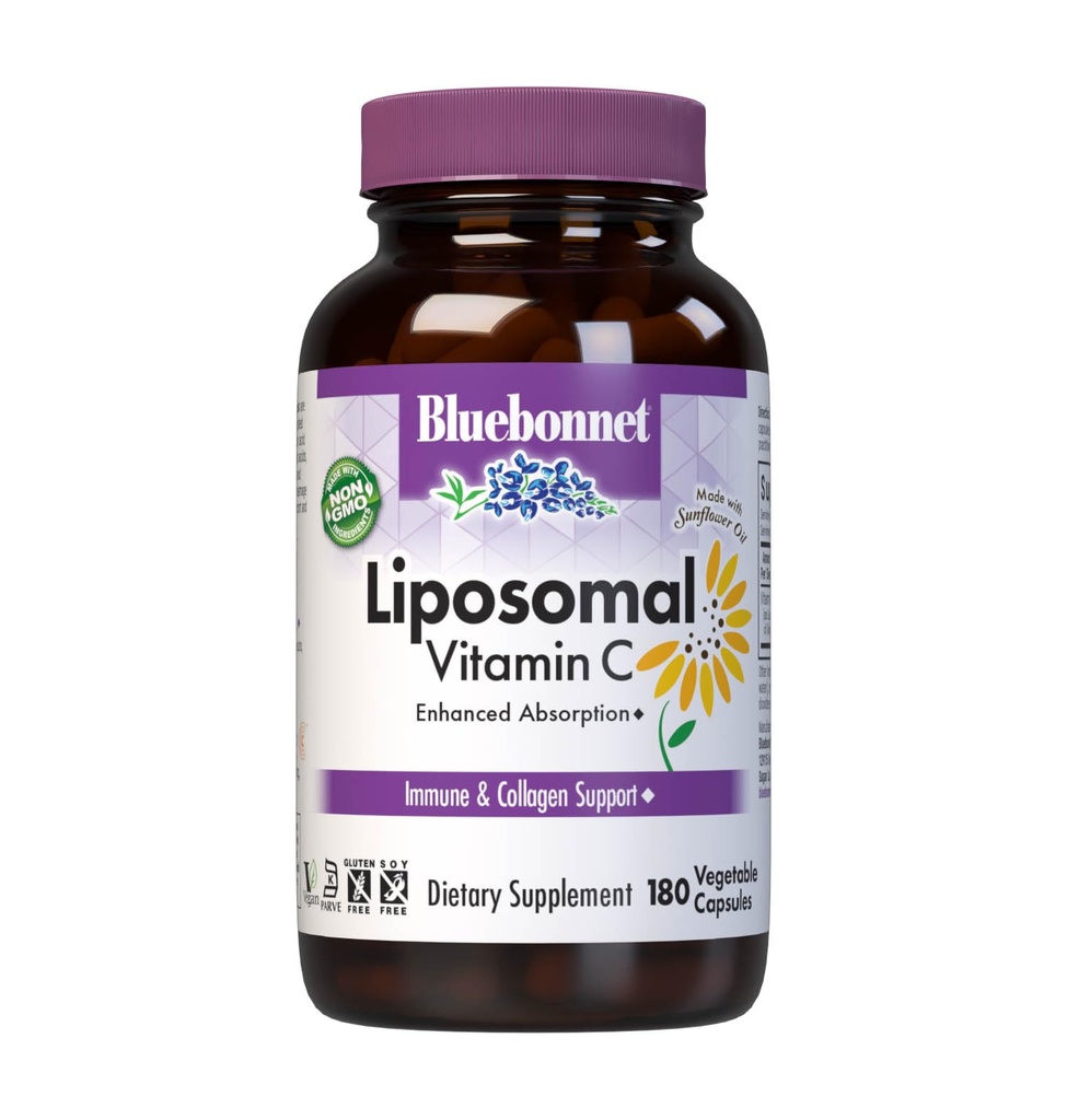 BlueBonnet Nutrition Liposomal Vitamin C 1000 mg, Made with Sunflower Oil, Imunity & Joint Comfort *, Vegan, Kosher, Non- GMO, gluten- Free, Soy- Free Milk- Free, 180 Zeleninové kapsle, 90 Slunečnice