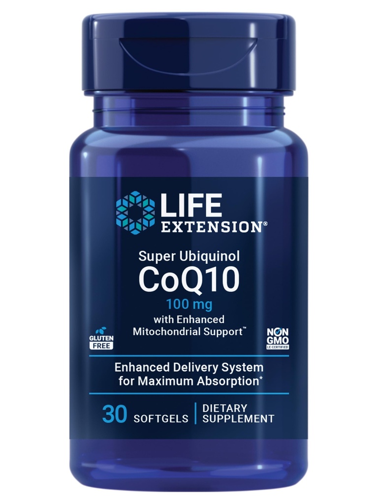 Life Extension Super Ubiquinol CoQ10 s Vylepšenou Mitochondrial Support ™, Příplatek srdečního zdraví, Maximální absorpce, 100 mg, Non- GMO, Gluten- Free, 30 softgelů
