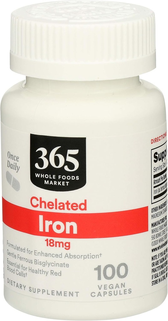 365 podle Whole Foods Market, Iron Chelated 18Mg, 100 Veg Kapsle (Balení po 2)
