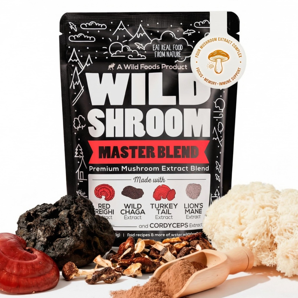 Wild Foods Wild Houba Blend- supernabitý Reishi, Chaga, Cordyceps, Turecko Tail a Lion 's Mane - 4Oz Pack - Adaptogenní stres Reducer pro zvýšenou psychickou Clarity- Nootropic Liquid Blend pro kávu