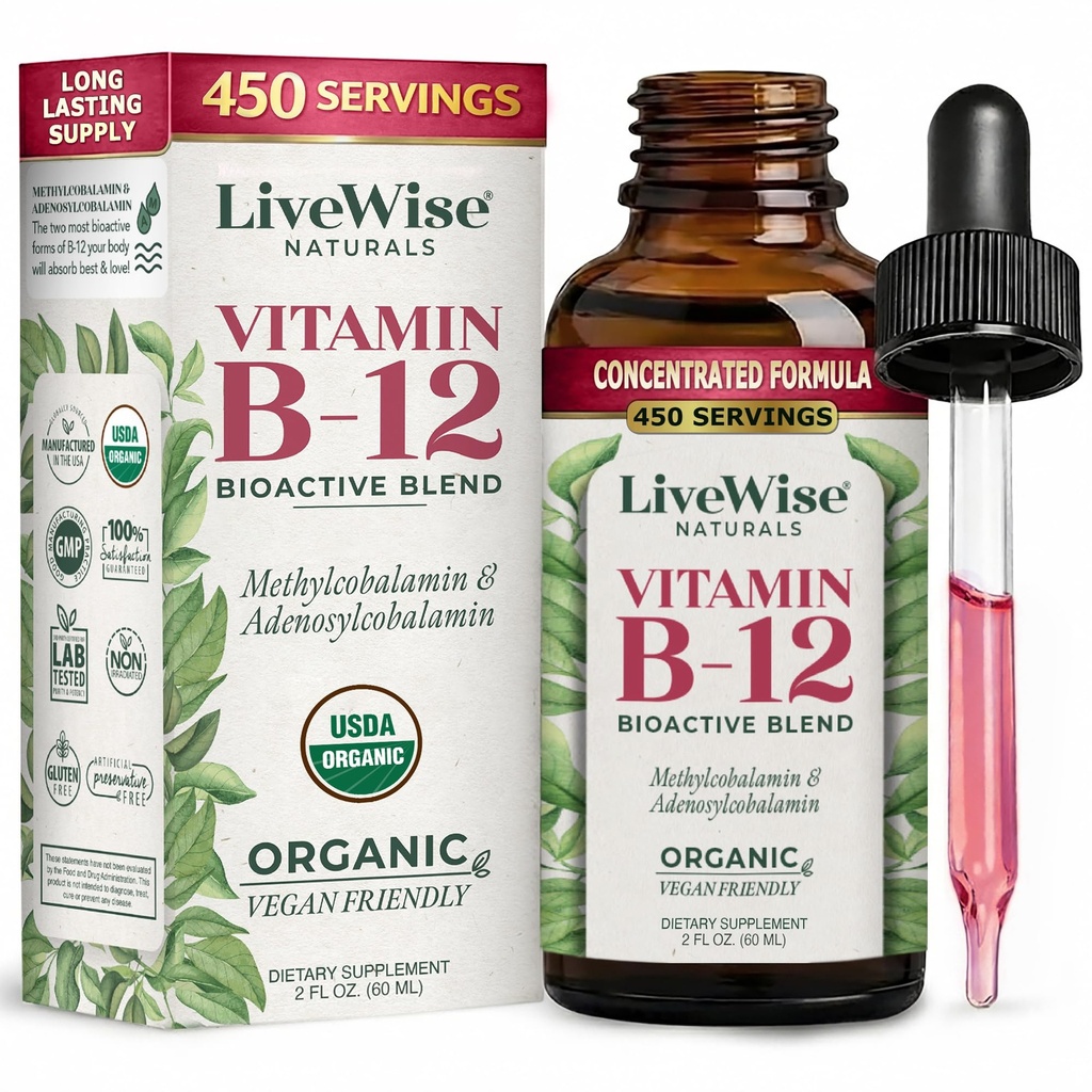 Liquid B12 vitamin sublingvální - All- Natural Liquid Vitamin Vegan B12 Kapky - Non- GMO Adenosylkobalamin Methylkobalamin B12 dodatek - Zvyšte váš imunitní systém, metabolismus, energie a zaměření!