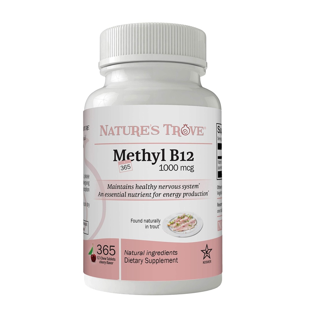 Nature 's Trove Vitamin B12 Methylkobalamin 1000 mcg, 365 Count, B12 Chewable Vitamíny, Cherry Flavor