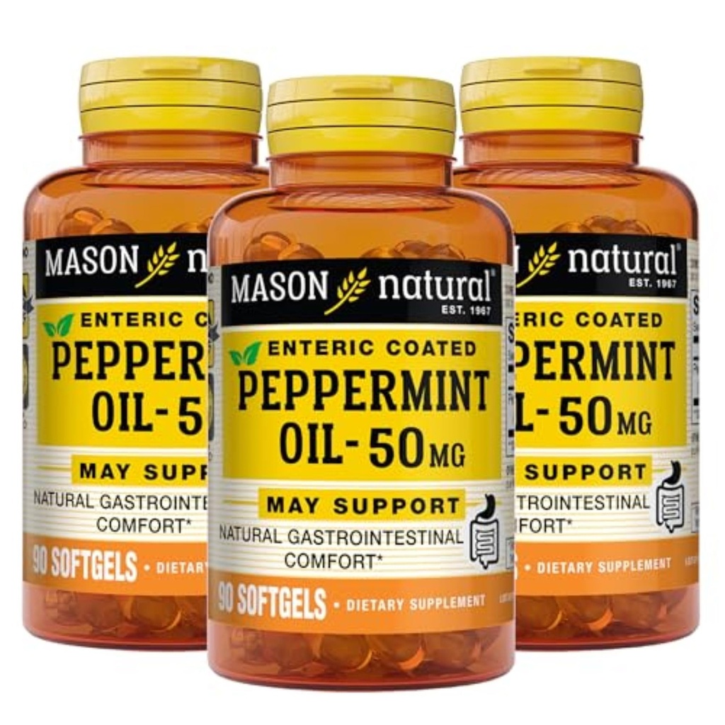 MASON NATURAL Peppermint Oil 50 mg Enteric Coated Supplement, 270 Day Dodávka Gastrointestinální podpory pro normální fungování Bowel, Softgel pilulky