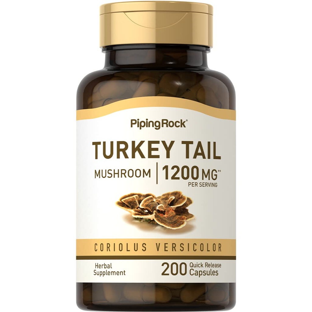 Piping Rock Turkey Tail Houba Kapsle 1200mg 1200mg Tobolky 124; 200 Pills Tobo124; Coriolus Versicolor Tobo124; Herbal Extract Supplement Tobolky 124; Non- GMO, gluten zdarma
