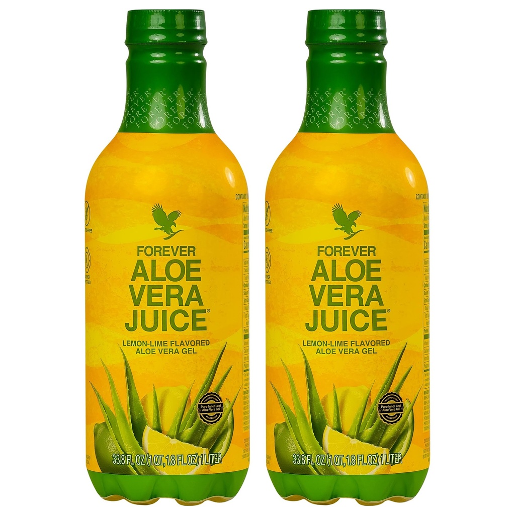 Forever Living - Aloe Vera Juice - Lemon Lime Flavor s čistou vnitřní Leaf Gel - Podporuje potravu a imunitu - 1L každý (balení po 2)