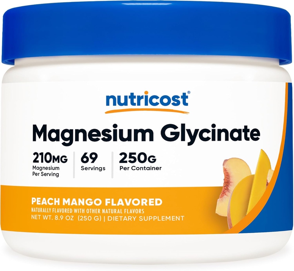 Nutrikost Glycinát hořečnatý Prášek (Peach Mango, 250 gramů) - Glycinát hořečnatý (jako bisglycinát)