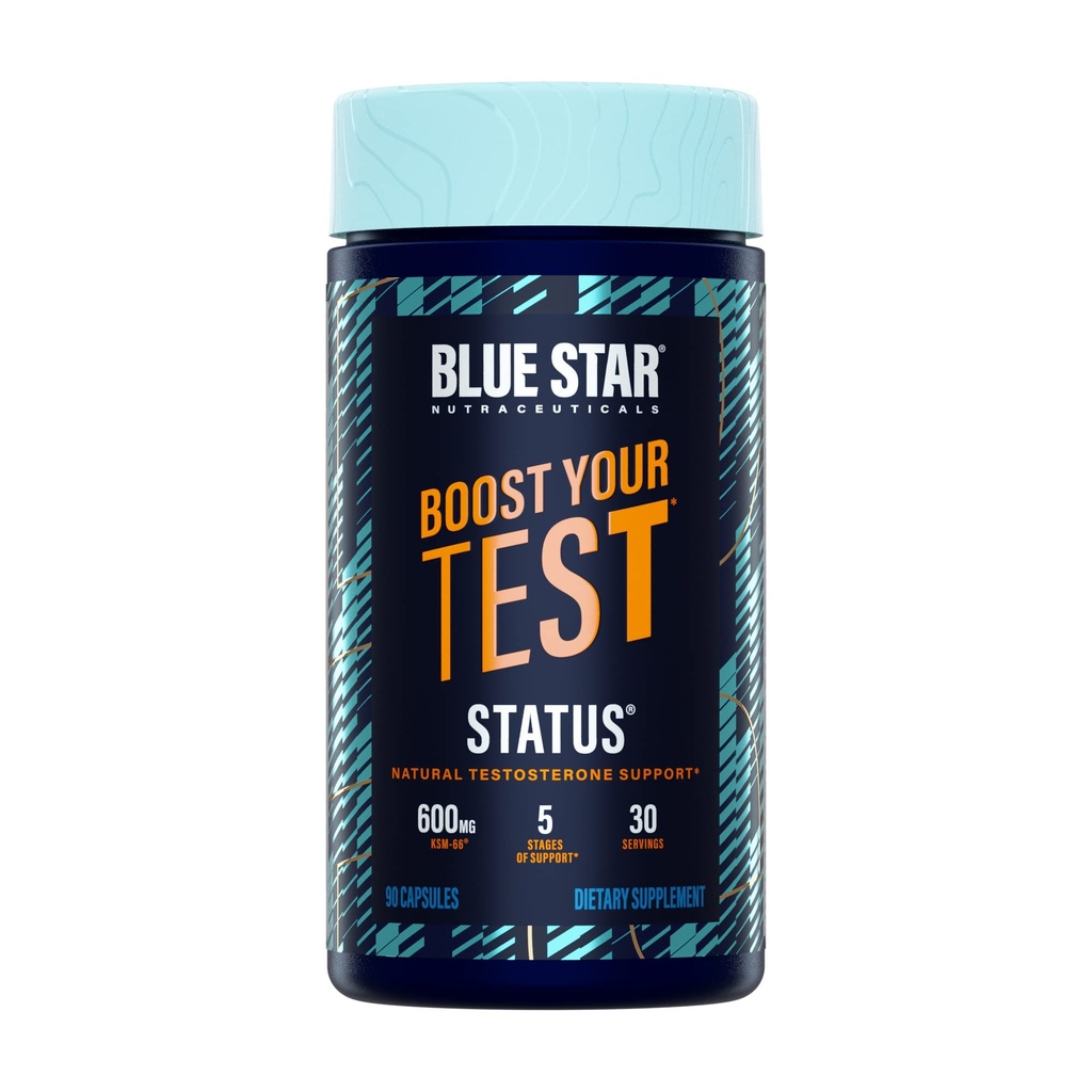 Blue Star Nutraceuticals Status - Testosteron Booster for Men - w / KSM 66 Ashwagandha - Posílit Stamina, Muscle Growth & Energy PHAR124; Natural Test Booster Support - 90 Veggie Kapsle