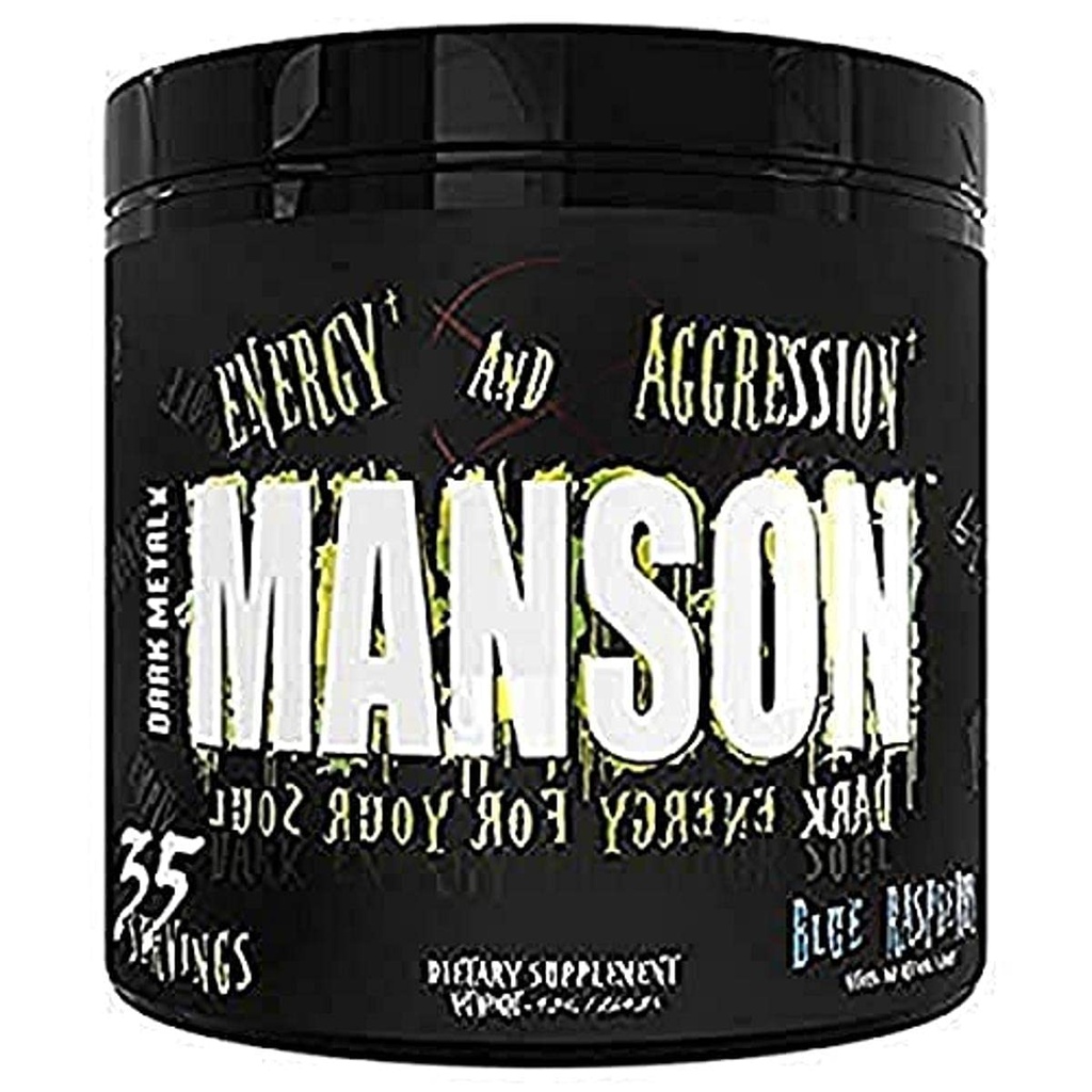 DARK METAL Inc. Manson High Stim Pre Workout Powder, Energy Focus Strength, Loaded with Beta Alanine L- Carnitini Caffeine Infinergy, 35 Srvgs, Blue Raspberry