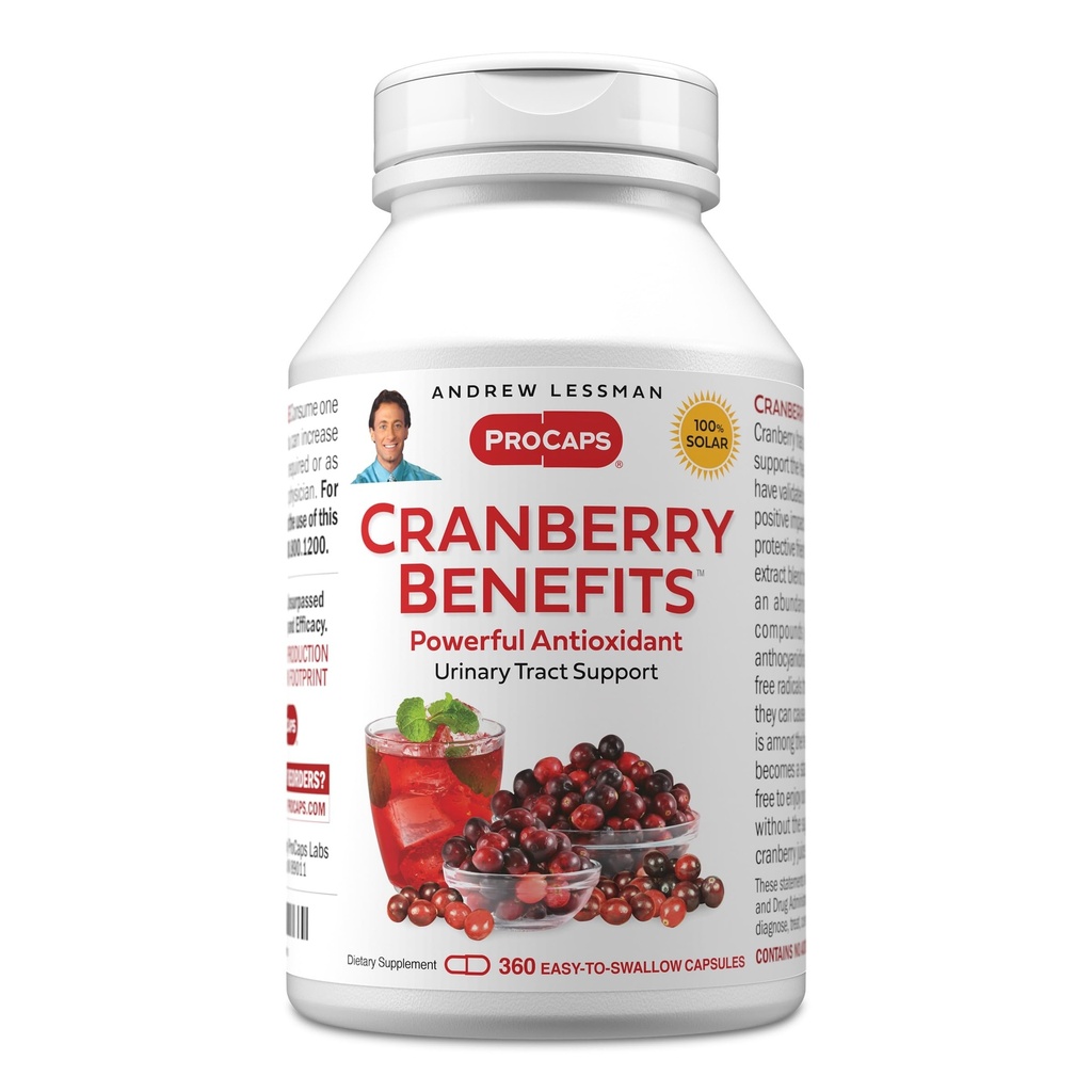 ANDREW LESSMAN Cranberry Benefity - 360 Kapsle - Podporuje močové měchýře, ledviny a močové trakt zdraví. Vysoká účinnost standardizované extrakce brusinkového ovoce, malé snadné polykat kapsle