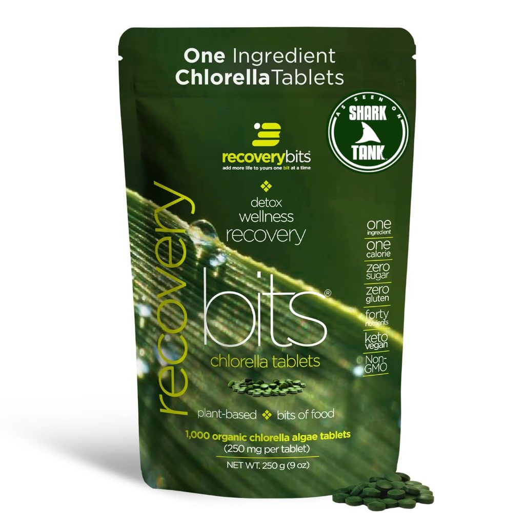 REVERYbits - Organic Chlorella Tablety - Plant- Based Algae Superfood - Chlorofyl - Prasklá buněčná zeď - Energie - imunitní systém - Detox - Keto - Vegan - Non- GMO - Velký pytel - 1000 Tablety