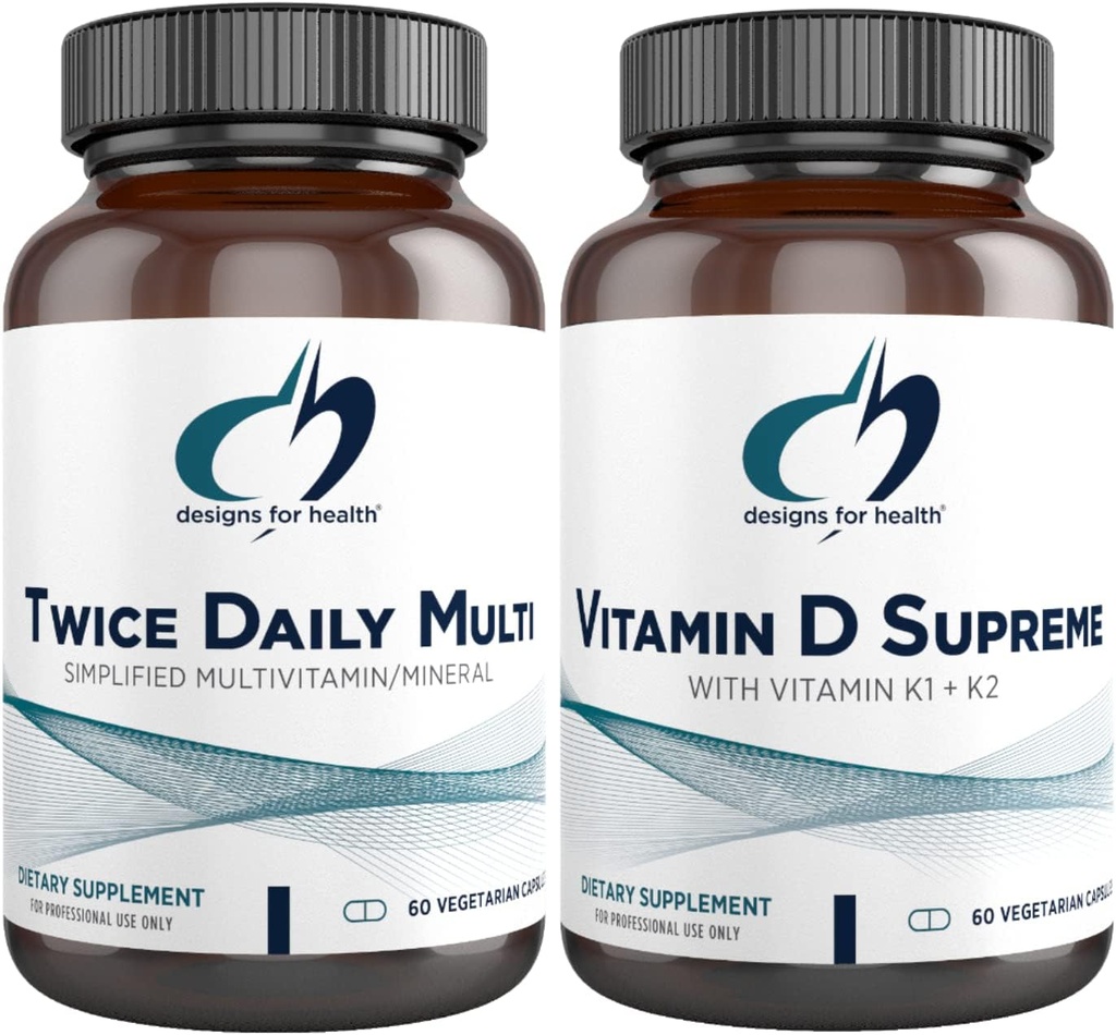 Design pro zdraví Multivitamin + vitamin D / K Supplementary Bundle - 2x denně Multi (60 kapslí) s vitaminem D Supreme (60 kapslí) 5000 IU vitaminu D3