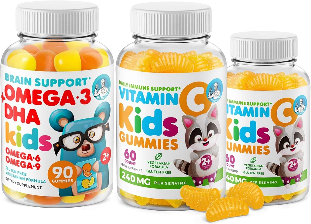 Omega33 DHA Gummies & Vitamin C Gummies for Kids & Dospělí - Imunitní podpora, Low- Sugar, Gelatin- Free, Vegetarian, Žvýkací vitamíny pro Toddlers