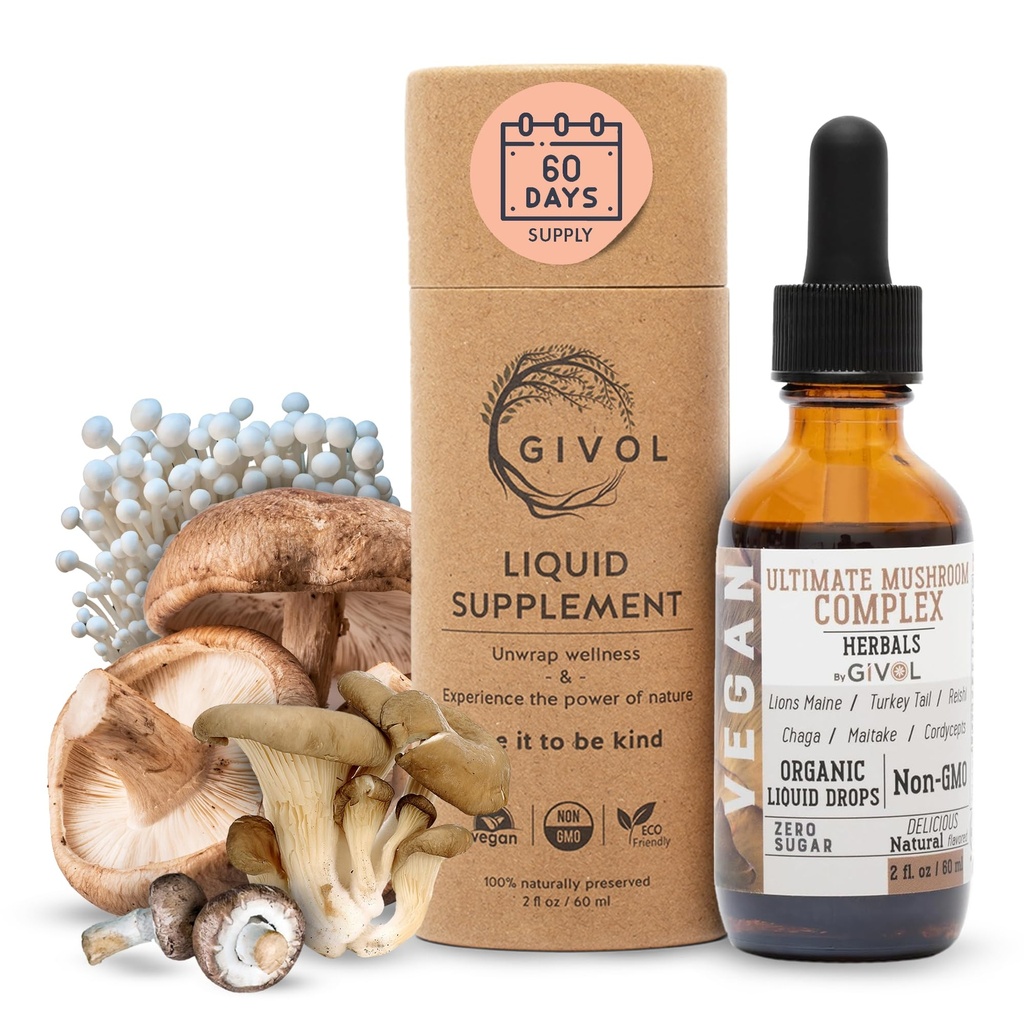 Ultimate Imunitate Houby Complex Liquid Drops: Dynamic Herbal Blend for Enhanced Performance & Energy, Fresh Lion 's Mane, Reishi, Chaga Extracts, Vitamíny, 60 dní dodávky