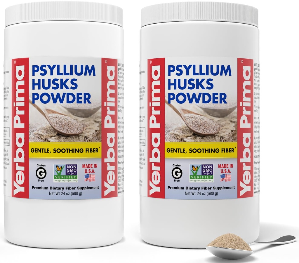 Yerba Prima Psyllium Husks Powder - 24 oz (balení po 2) - Neochucené - Jemné země - Přírodní doplněk vlákna s rozpustným a nerozpustným vláknem