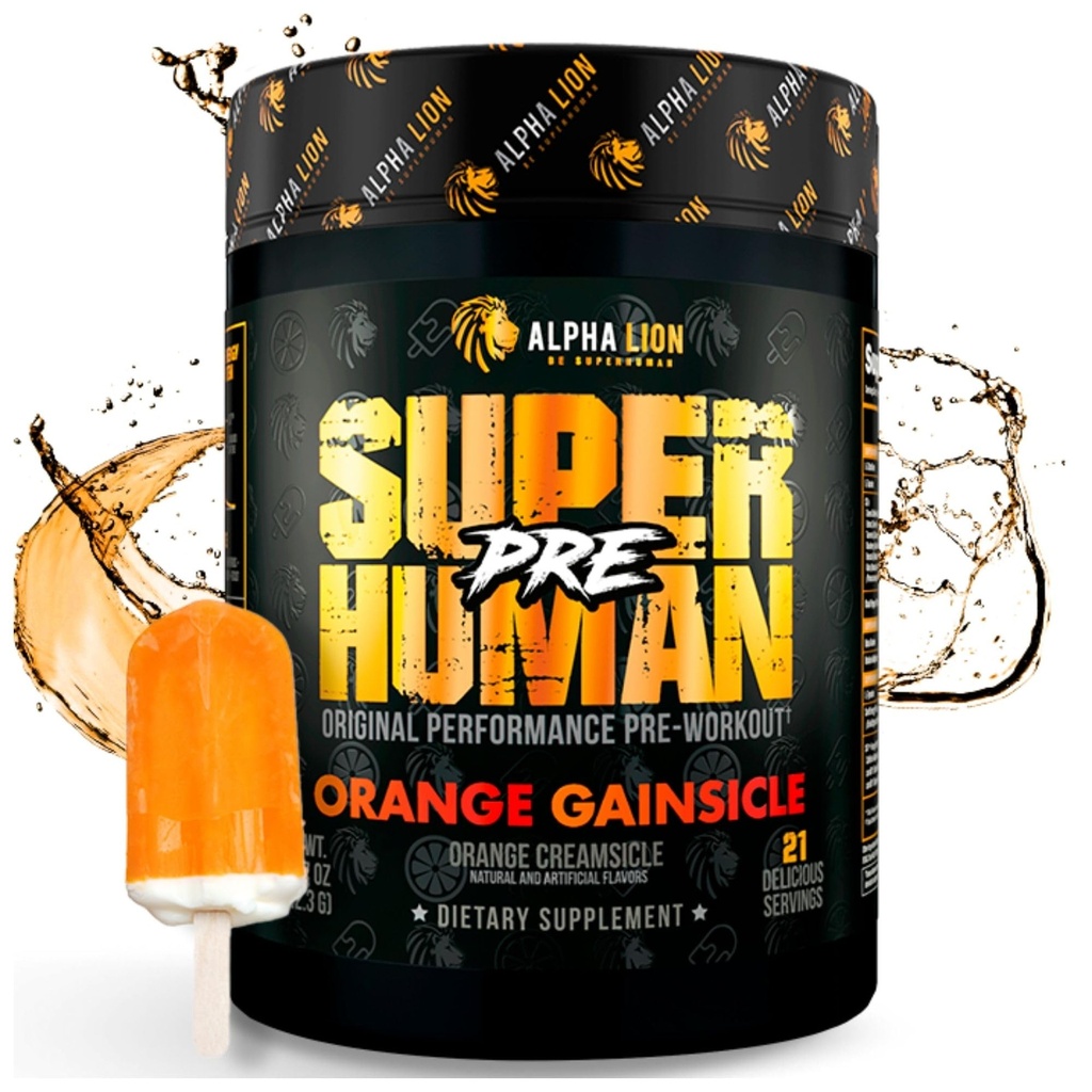 ALPHA LION Superhuman Pre Workout Powder, Beta Alanine, L- Taurin & Tri- Source Caffeine for Setrvalá energie & Focus, Oxid dusičný & Citrulline for Pump (21 Servings, Orange Gainsicle)