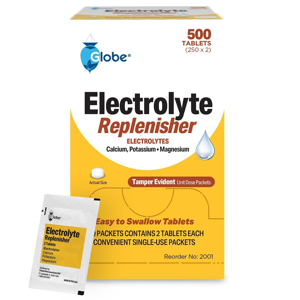 Globe Electrolyte Náhradní tablety pro rychlou hydrataci a cvičení Recovery (500 Tablet, 250 Packets of 2) pro sportovce, turistika a sporty, Cestovní balíčky s klíčovými živinami pro optimální vytrvalost