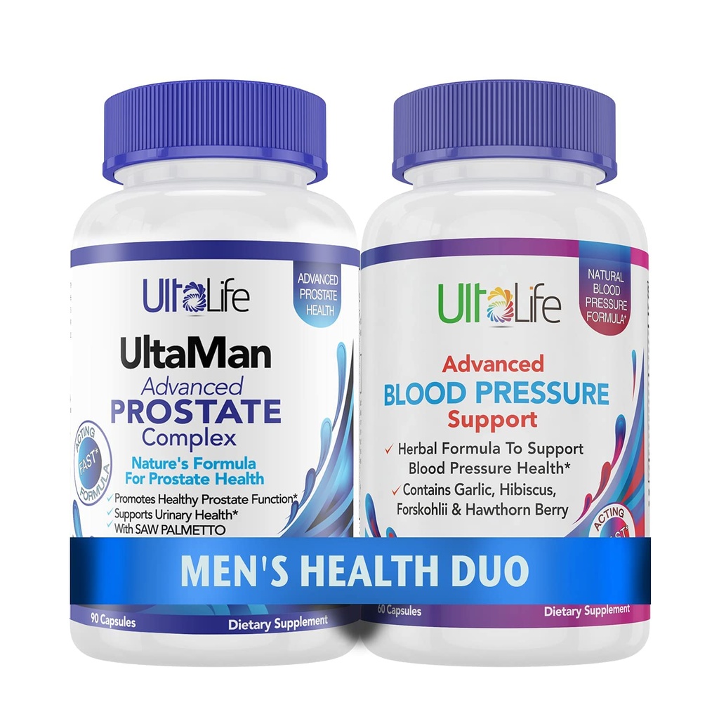 ULTALIFE Men 's Health Duo - 2 Lahve - Jeden Prostate Support Complex se Saw Palmetto & Beta Sitosterol & Jeden vysoký krevní tlak dodatek s česnekem & Hawthorn Berry Fast- působící kapsle pro muže