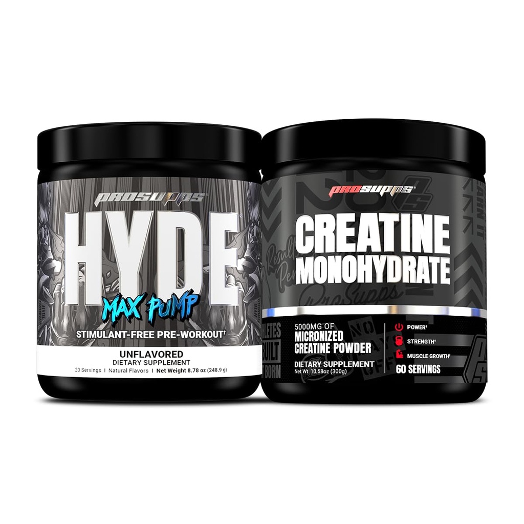 PROSUPPS Hyde Max Pump Stimulant- Free Pre- Workout, Neochucené a Creatine 300 Bundle