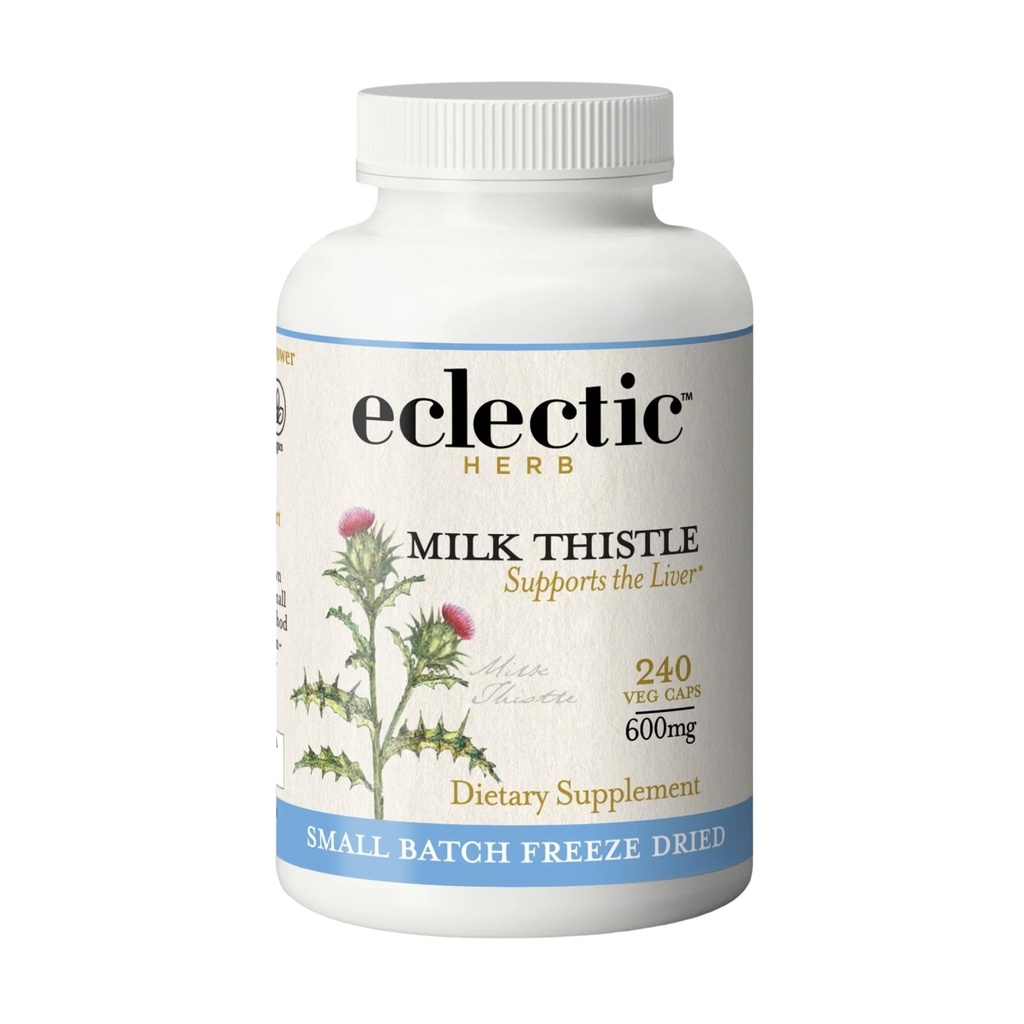 Eklektický Herb - Premium Freeze Sušené mléko Thistle Kapsle 124; Silymarin dodatek 124; Podpora jater, Detox, Cleanse + Udržovat Př