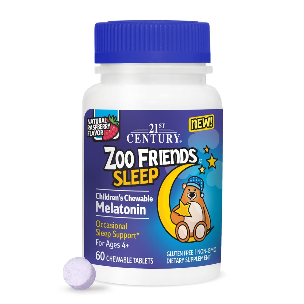 21. století Zoo Přátelé Spánek Žvýkací Melatonin, Malina Flavor, 60 Počet