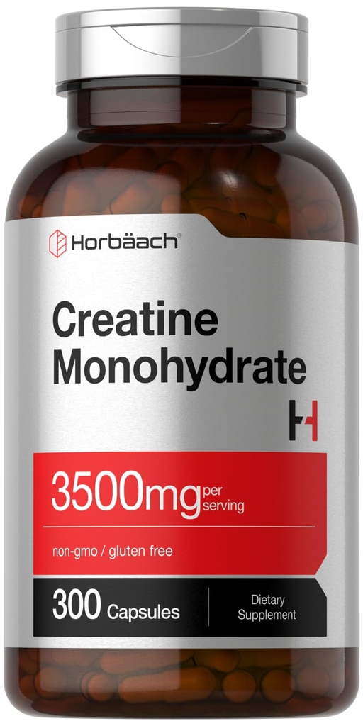 Horbäach Creatine Monohydrát Kapsle 124; 3500mg Supplementary 124; 300 Počet 124; Non- GMO a gluten zdarma dodatek