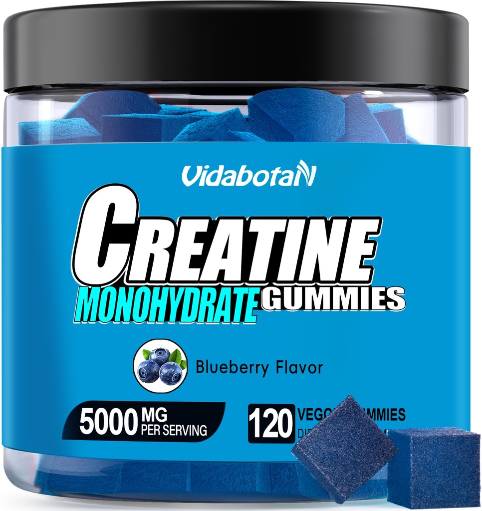 Kreatin- monohydrát Gummie pro muže & Women- 5g kreatin- Monohydrát na službu- Zvyšte sílu a budovat svalovinu, bez cukru, Vegan, Blueberry Flavor, 120 Počet, B571