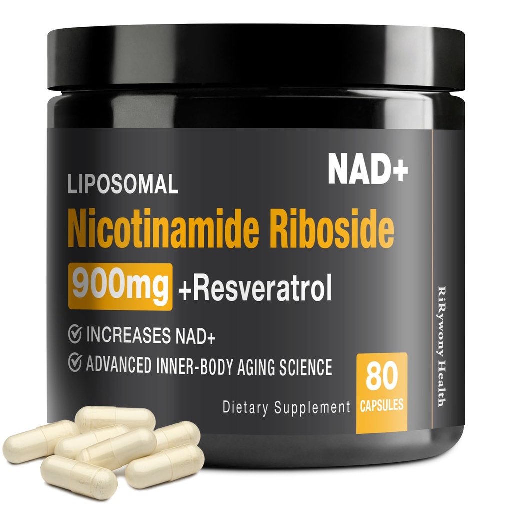NAD dodatek - NAD + s Nicotinamidem Ribosidem (NR) a Resveratrol Quercetin 900mg Čisté organické NAD Plus pro buněčné opravy funkce zdravého stárnutí mozku, 80 Kapsle