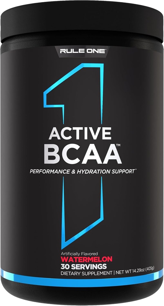 Pravidlo 1 Aktivní BCAA - Výkonnost, hydratace a podpora obnovy s 5g BCAA + Electrolytes, L-glutamin, a Citrulline (30 Služeb, Meloun)