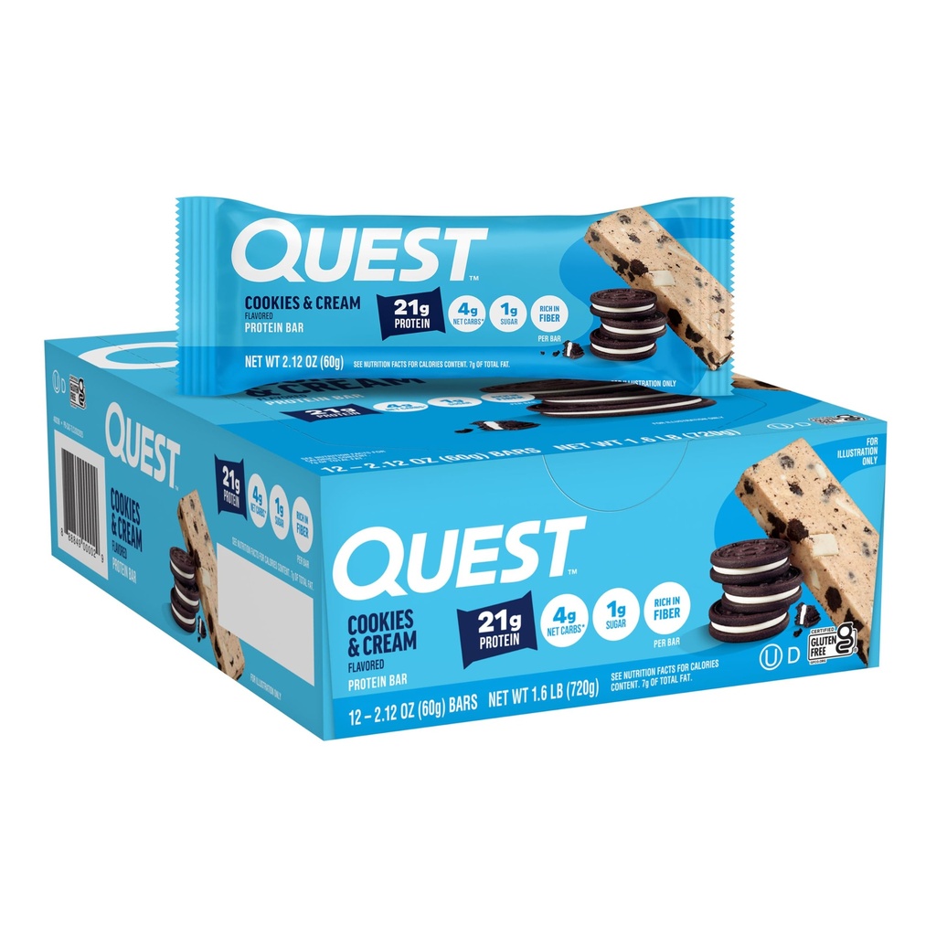 Quest Nutrition Cookies & Cream Protein Bary, 21g Protein, 1g Cukr, 4g Net Carb, Gluten Free, Keto Friendly, 12 Počet