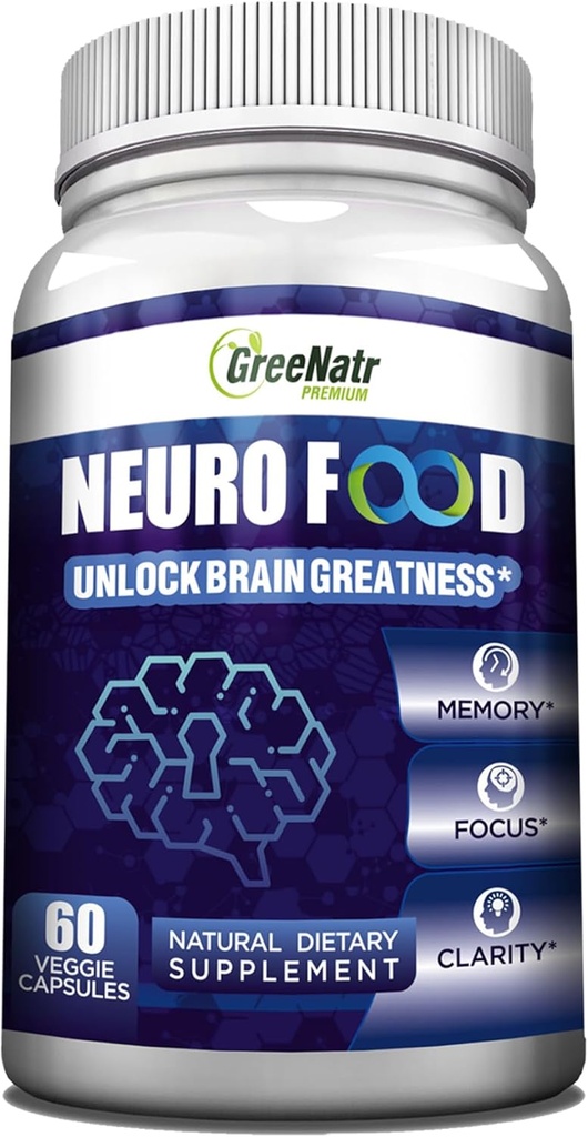 GreeNatr Brain Supplements for Memory and Focus - Ginko Biloba Kapsle Brain Booster Supplement with B1, Folic Acid & Calcium - Paměťové doplňky pro Cognitive & Brain Health 60 Kapsle (1 lahvička)
