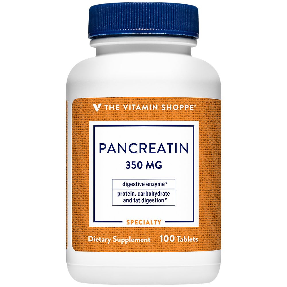 Vitamin Shoppe Pancreatin 500MG, přírodní doplněk trávicího enzymu, podporuje Digestion tuků, bílkovin, karbohydrátů (100 tablet)