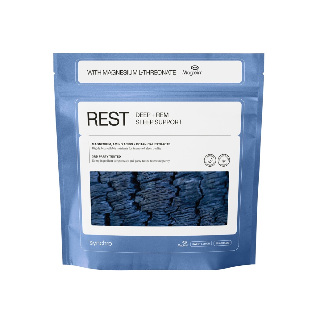 Synchro - Relaxační spánkové doplňky, Relaxační spánkové pomůcky pro dospělé, Práškový doplněk hořčíku pro podporu hlubokého spánku, Nighttime Drink Sleep Supplement, Sweet Lemon Flavor, 210 Grams
