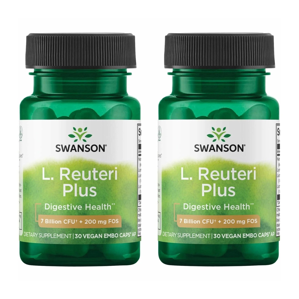 Swanson L. Reuteri Probiotic Plus w / L. Rhamnosus L. Acidophilus & FOS Prebiotic Digestive Support - Promotes Gut Health w / 7 Billion CFU per Capsule - (30 Veggie Capsules) (2 balení)