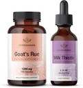 HERBAMAMA Goat 's Rue and Milk Thistle Kit - Bundle of 1200 mg Goat' s Rue Capsules & Milk Thistle Jaterní Detox Drops 2 fl oz - Vegan, Non- GMO, Sugar & Alcohol- Free - 2 Pack