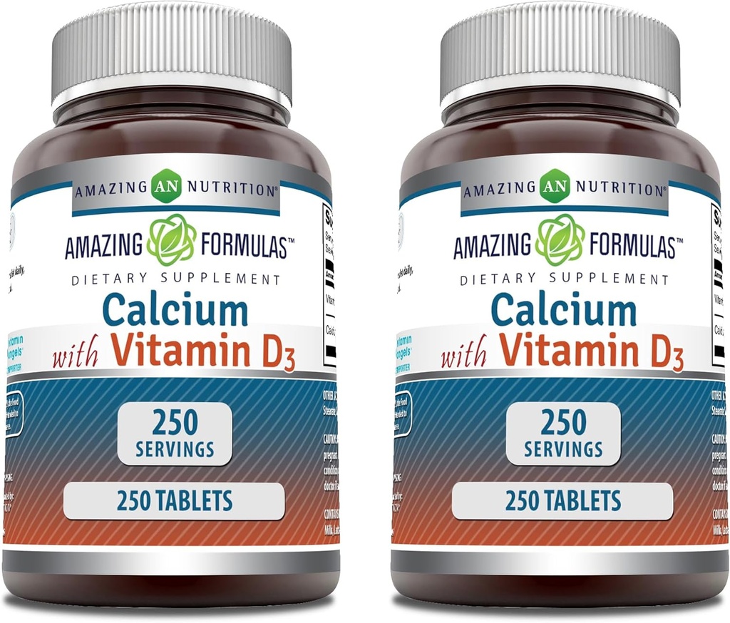 Úžasné množství vápníku s vitaminem D3 dodatek 124; Tablety CLAS124; Non- GMO CLAS124; gluten- Free CLAS124; Made in USA (2 balení, 250 Počet)