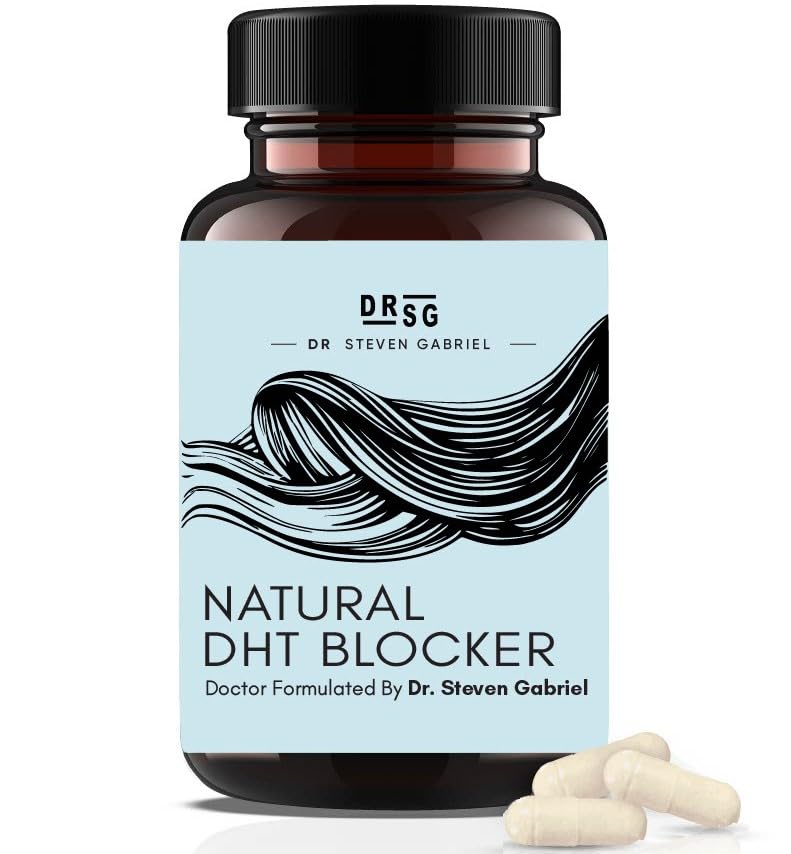 Dr. Steven Gabriel Natural DHT Blocker pro ženy a muže - Příplatek k růstu vlasů s pilou palmetto, štípající kopřivka, Pygeum Bark, dýňové semeno olejové kapsle (60 kapslí)