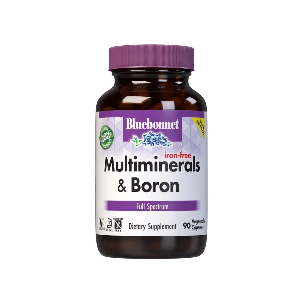 Bluebonnet Multi Mineral Plus Boron Vegetariánské kapsle bez železa, Bílé 90 Počet