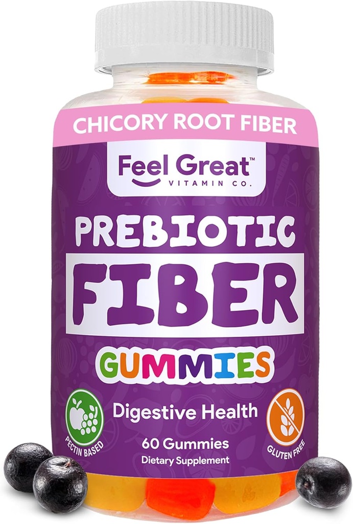 Prebiotická vláknina podle Feel Great Vitamin Co (60 Gummies) 124; Pomáhá zlepšit stravitelné zdraví, Obnovit přírodní Gut Flora, a podporovat celkové zdraví a imunitu * 124; Vegetarian & Vegan Friendly Chew