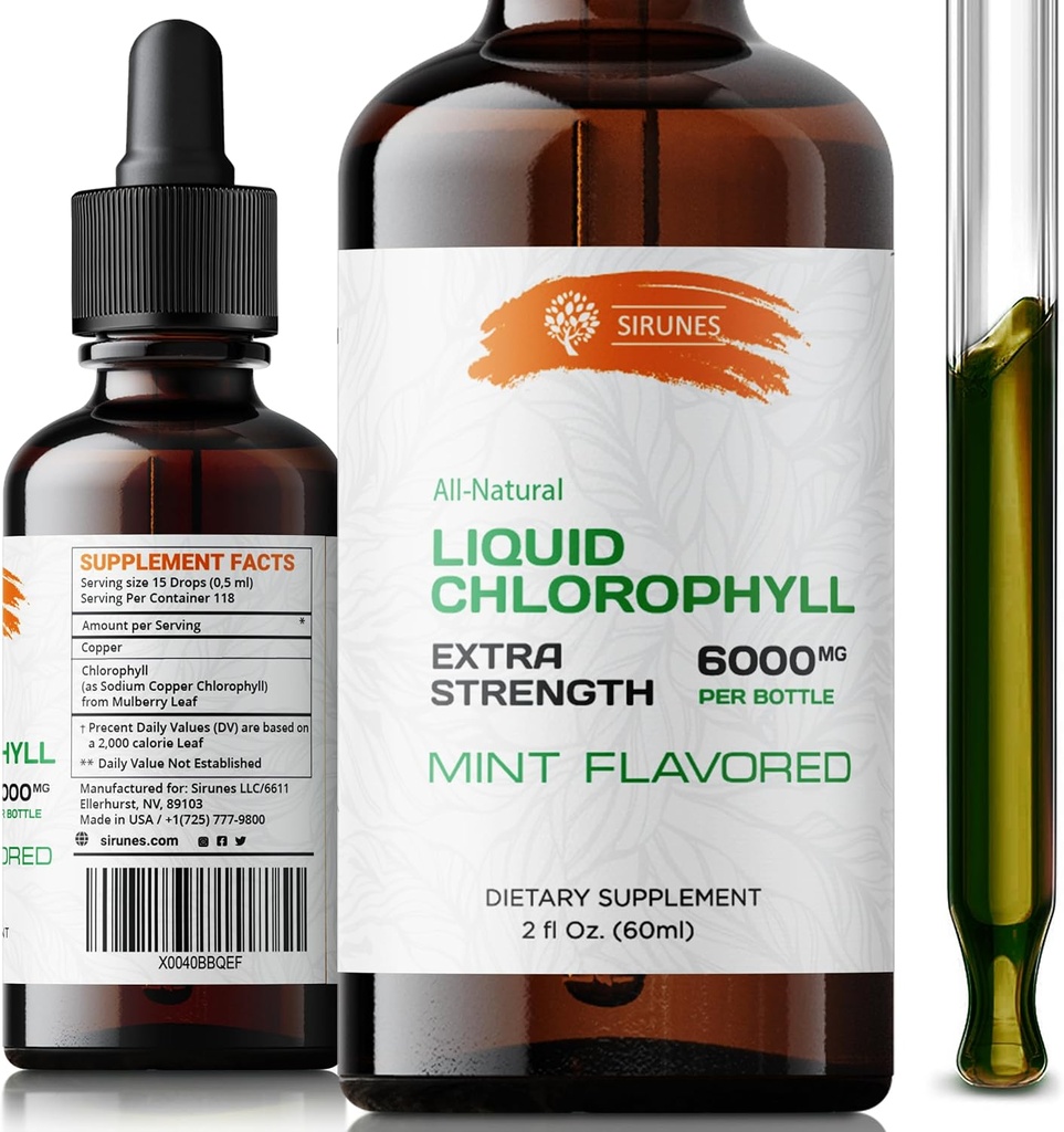 Kapky tekutého chlorofylu - přírodní extrakt chlorofylinu sodného - Čištění a podpora imunitního systému a energie přirozeně - Vegan, Non- GMO dietní zeleně tinktura - 2 fl. Oz láhev
