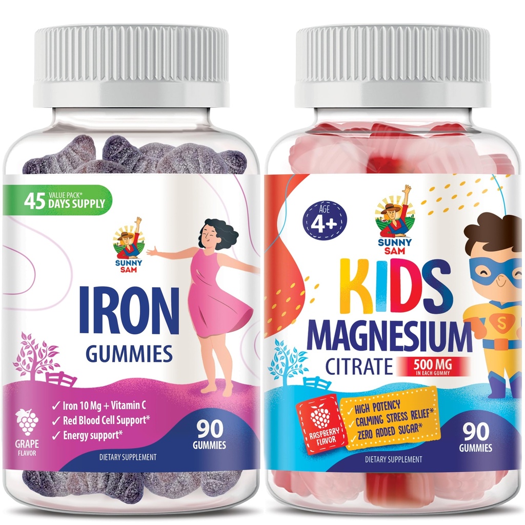 Gumy hořčíku pro děti 500mg & Železné gumy pro dospělé - Železné vitaminy s vitaminem C