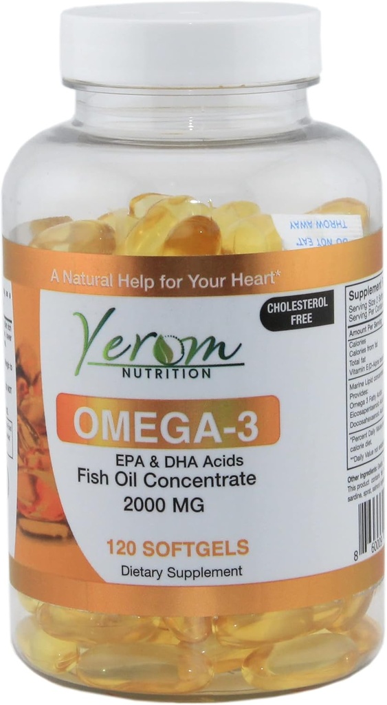 Omega 3 Fish Oil - High-Potency EPA & DHA, podporuje srdce, Brain & Joint Health, 120 Softgels.