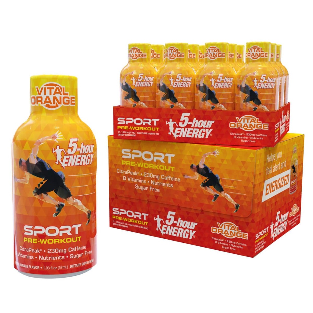 5- Hodina Energy Extra Strength Sport Střílečky s Citrapeak, Vital Orange Flavor, Předcvičení, 24 Počet (1.93 fl oz)